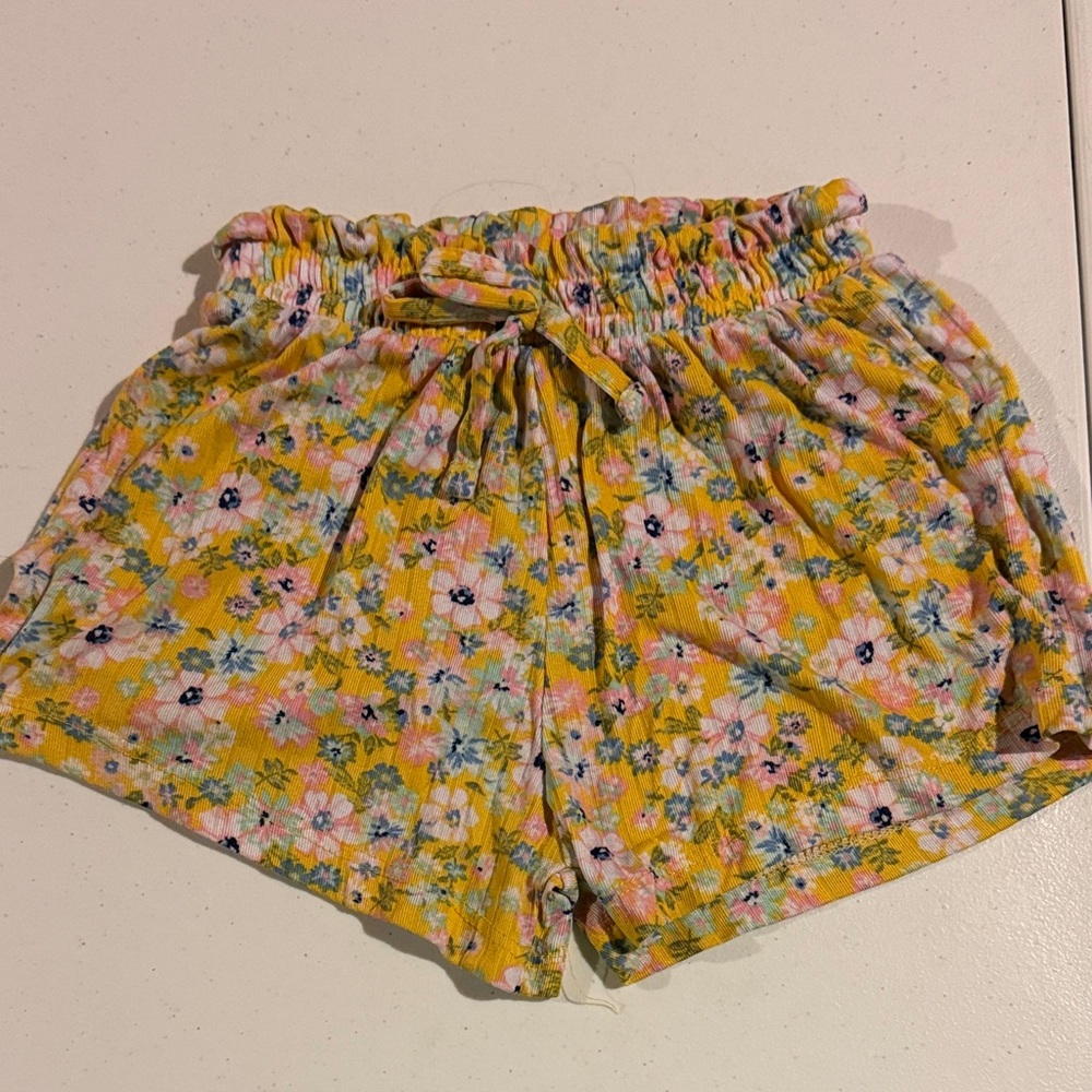 Yellow Floral Elastic-Waist Girls Shorts